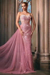 E572  Pink Pearl Beaded Gown