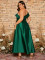 P071 Julietta Green Off Shoulder Satin Dress