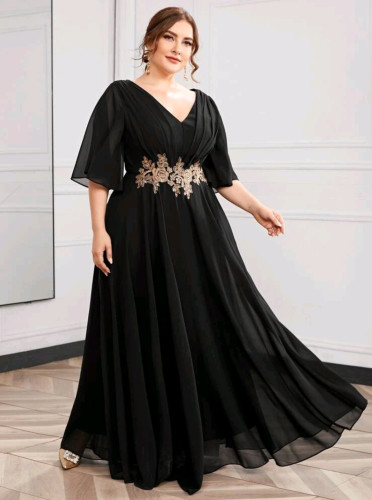 P066 Margaret Flowy Black Formal Dress