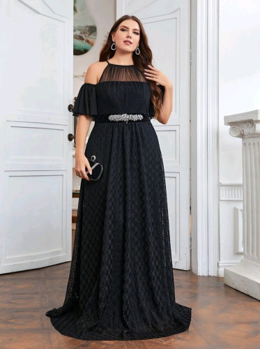 P072 Petru Mesh Cold Shoulder Dress