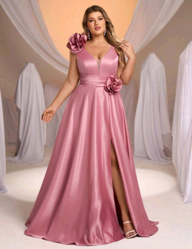 P213  Pink Rose Satin Gown
