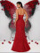 E578 Red Strapless Rhinestone Slit Gown