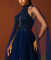E743 Navy Blue Beaded Halter Gown