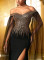 E748 Gold Beaded Dress with Sheer Sleeves