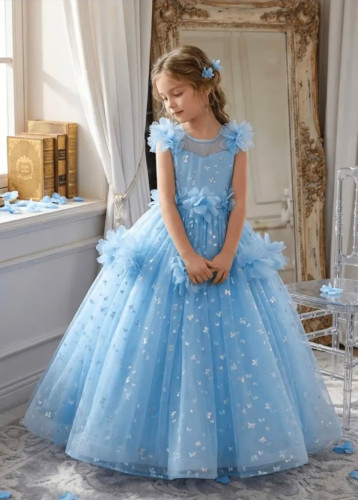 G051 Baby Blue Butterfly Ballgown
