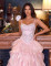 E777 Pink Pearl Beaded Ball Gown