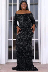P007 Black Off Shoulder Dress