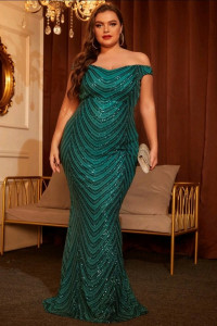 P018 Dark Green Off Shoulder Dress
