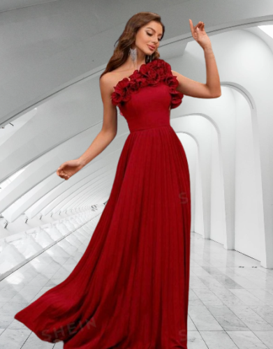 E386 One Shoulder Rosette Dress