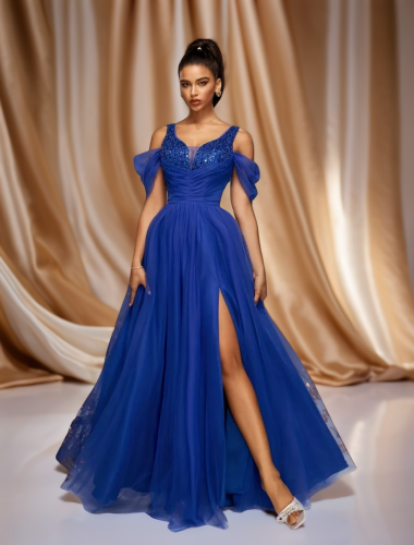 E581  Blue Ballgown with Tulle