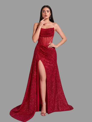 E569 Red Sequins Corset Dress