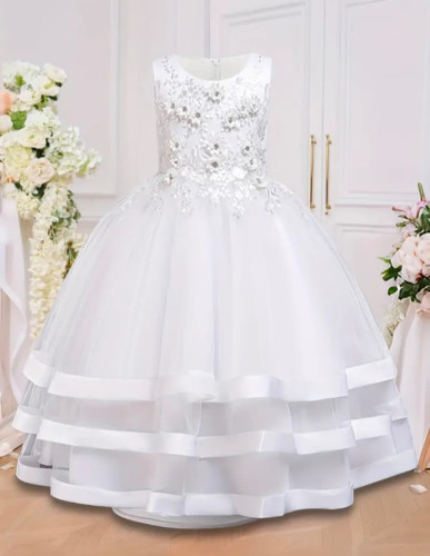 G048 White Girls Ball Gown
